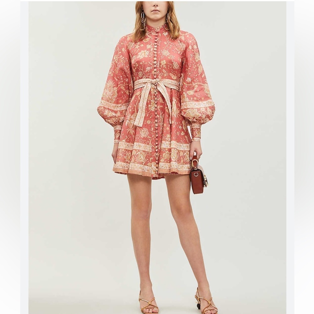 ZIMMERMANN Veneto Border Paisley-Print Linen Mini Dress